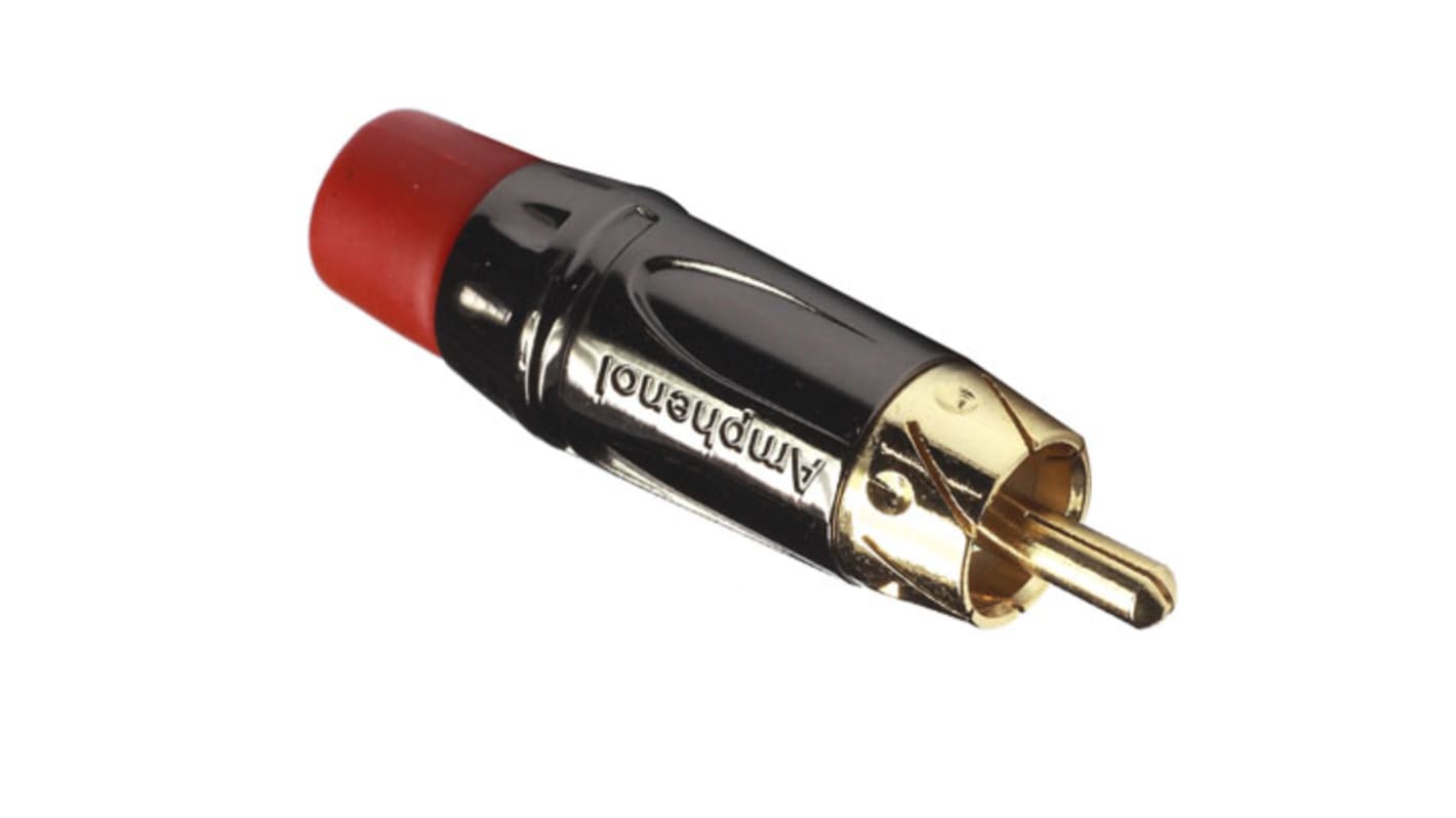 Conector RCA Macho Amphenol Audio, 10A, color Cromo negro, Montaje de Cable