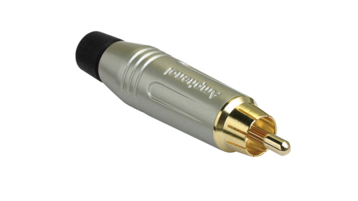 Conector RCA Macho Amphenol Audio, 10A, color Oro satinado, Montaje de Cable