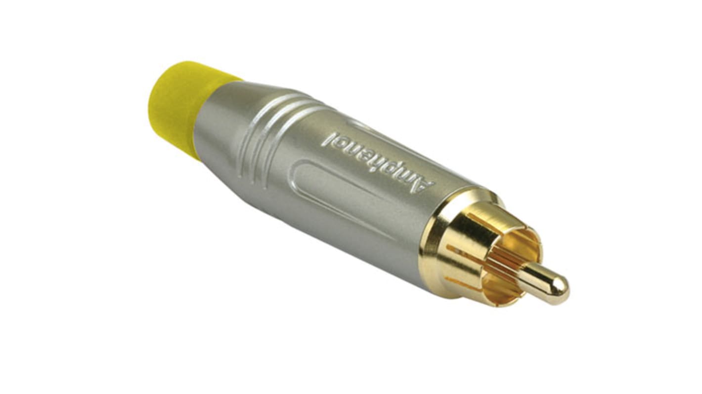 Conector RCA Macho Amphenol Audio, 10A, color Oro satinado, Montaje de Cable