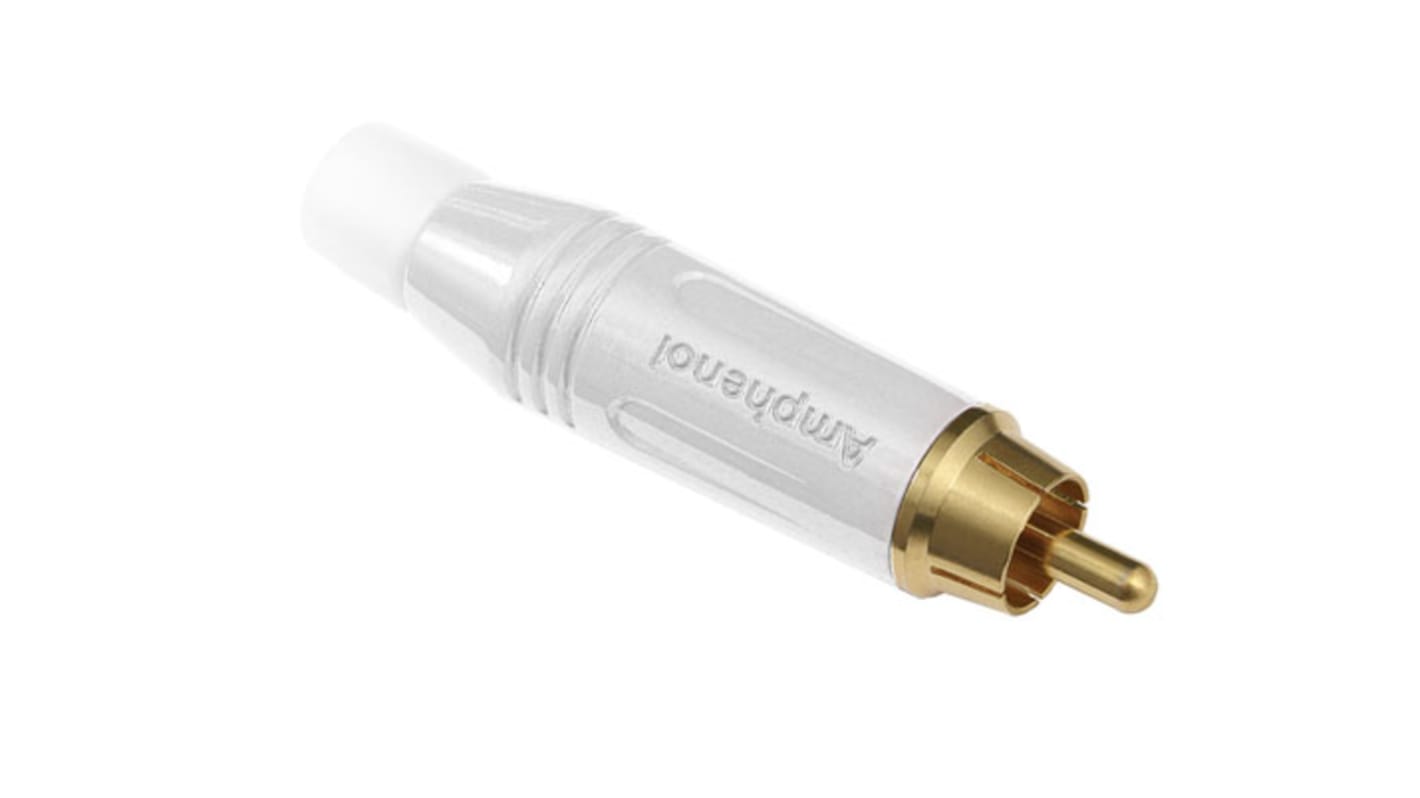 Conector RCA Macho Amphenol Audio, 10A, color Blanco, Montaje de Cable