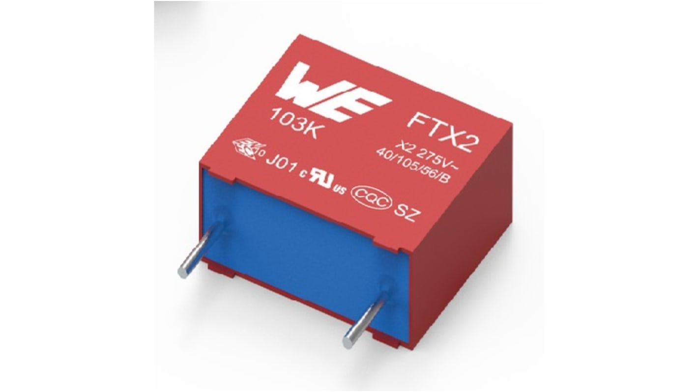 Condensador de película Wurth Elektronik, 330nF, ±10%, 275V ac, Montaje en orificio pasante