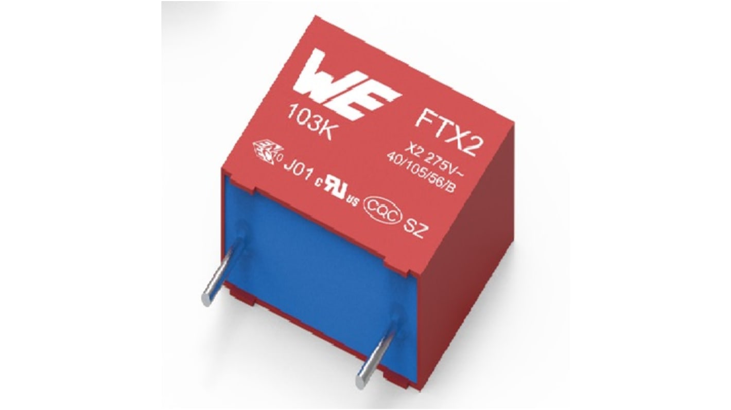 Condensador de película Wurth Elektronik, 220nF, ±10%, 310V ac, Montaje en orificio pasante
