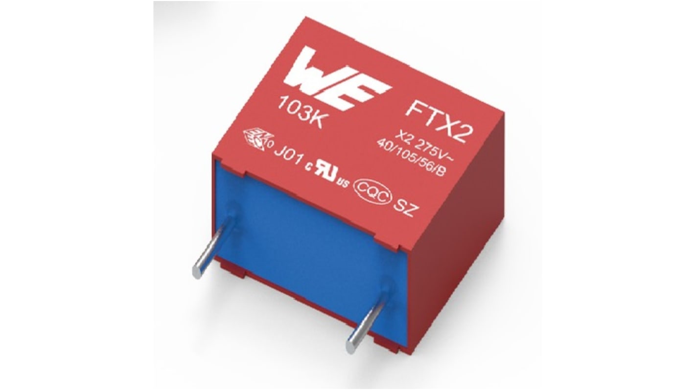 Condensador de película Wurth Elektronik, 330nF, ±10%, 310V ac, Montaje en orificio pasante