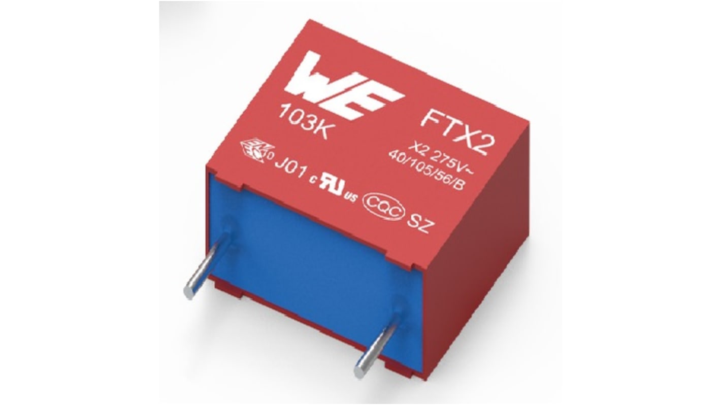 Condensador de película Wurth Elektronik, 470nF, ±10%, 310V ac, Montaje en orificio pasante