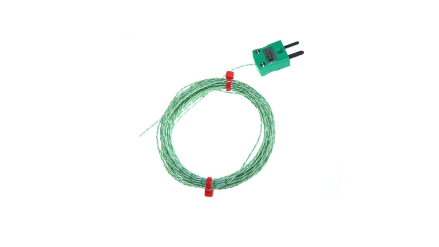 Thermocouple à jonction exposée RS PRO type K Ø 1/0.2mm, L 5m, +250°C max à Fiche mâle miniature