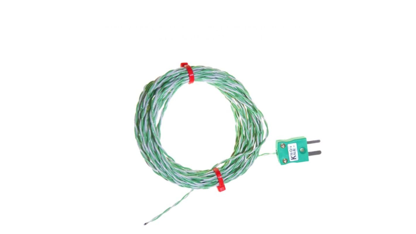 Thermocouple RS PRO type K Ø 1/0.315mm, L 2m, +250°C max à Fiche mâle miniature