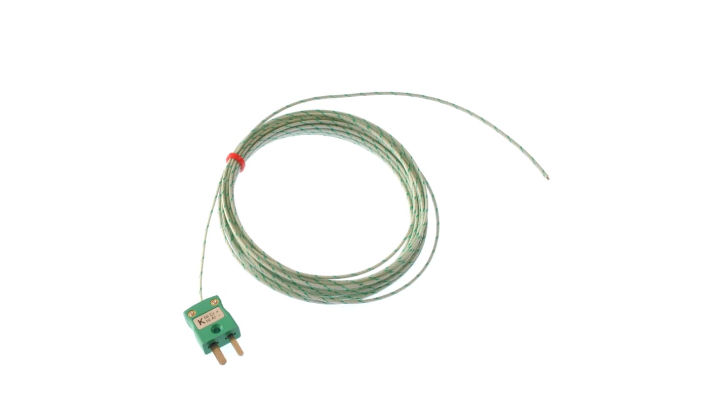 Thermocouple à jonction exposée RS PRO type K Ø 1/0.3mm, L 2m, +350°C max à Fiche mâle miniature