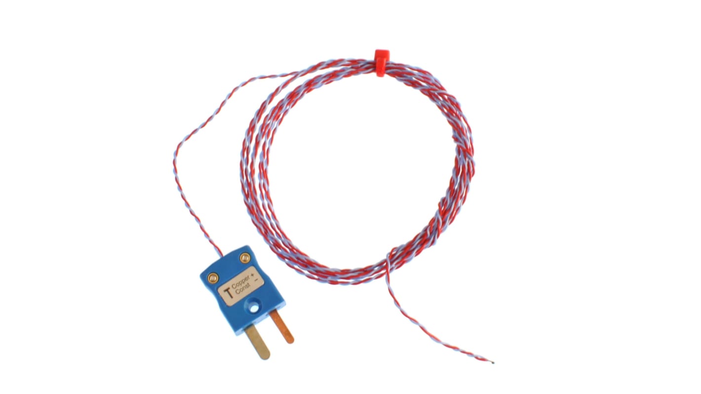 Thermocouple RS PRO type T Ø 1/0.2mm, L 2m, +250°C max à Fiche mâle miniature