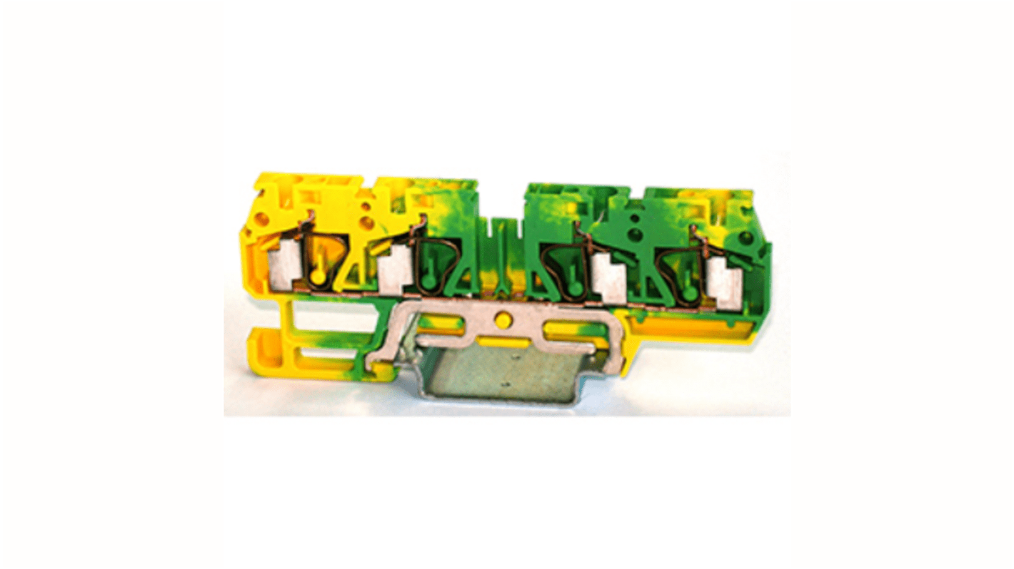 RS PRO 1-Way DIN Rail Earth Terminal Block, 4mm², 24 → 12 AWG Wire, Spring, PA 66 Housing