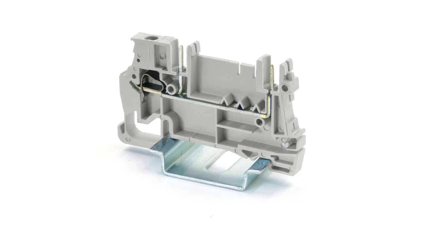 RS PRO Grey Feed Through Terminal Block, 2.5mm², 1-Level, Spring Termination