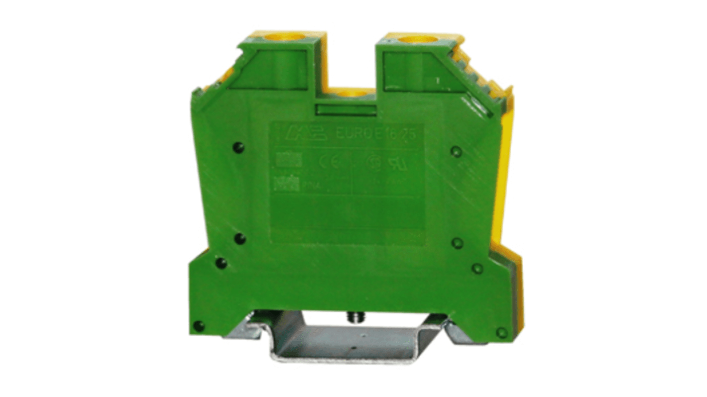 RS PRO 1-Way DIN Rail Earth Terminal Block, 25mm², 14 → 4 AWG Wire, Spring, PA 66 Housing