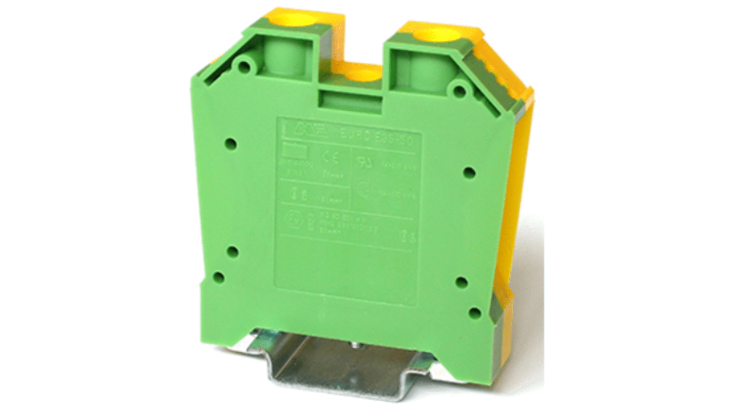 RS PRO 1-Way DIN Rail Earth Terminal Block, 50mm², 10 → 1/0 AWG Wire, Cage Clamp, PA 66 Housing