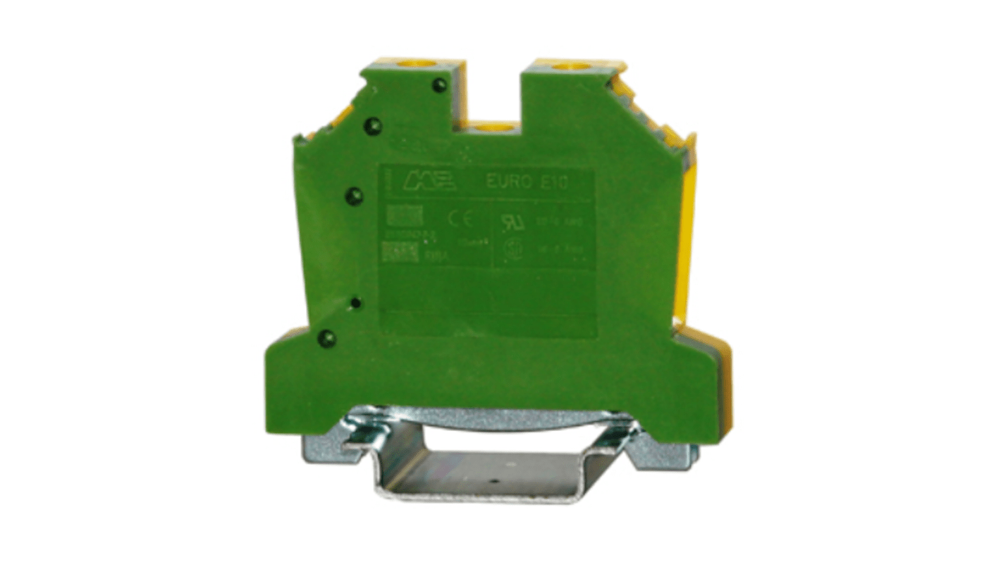 RS PRO 1Way DIN Rail Earth Terminal Block, 10mm², 20 → 6 AWG Wire