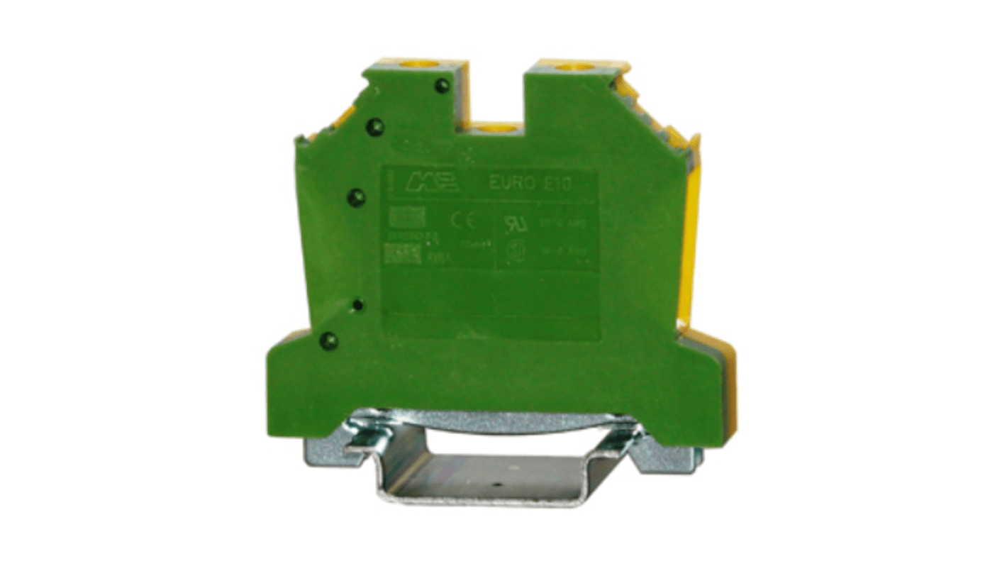 RS PRO 1-Way DIN Rail Earth Terminal Block, 10mm², 20 → 6 AWG Wire, Cage Clamp, PA 66 Housing