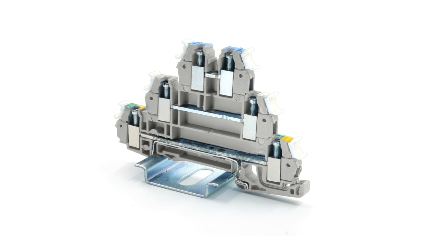 RS PRO 3-Way DIN Rail Earth Terminal Block, 2.5mm², 26 → 14 AWG Wire, Cage Clamp, PA 66 Housing