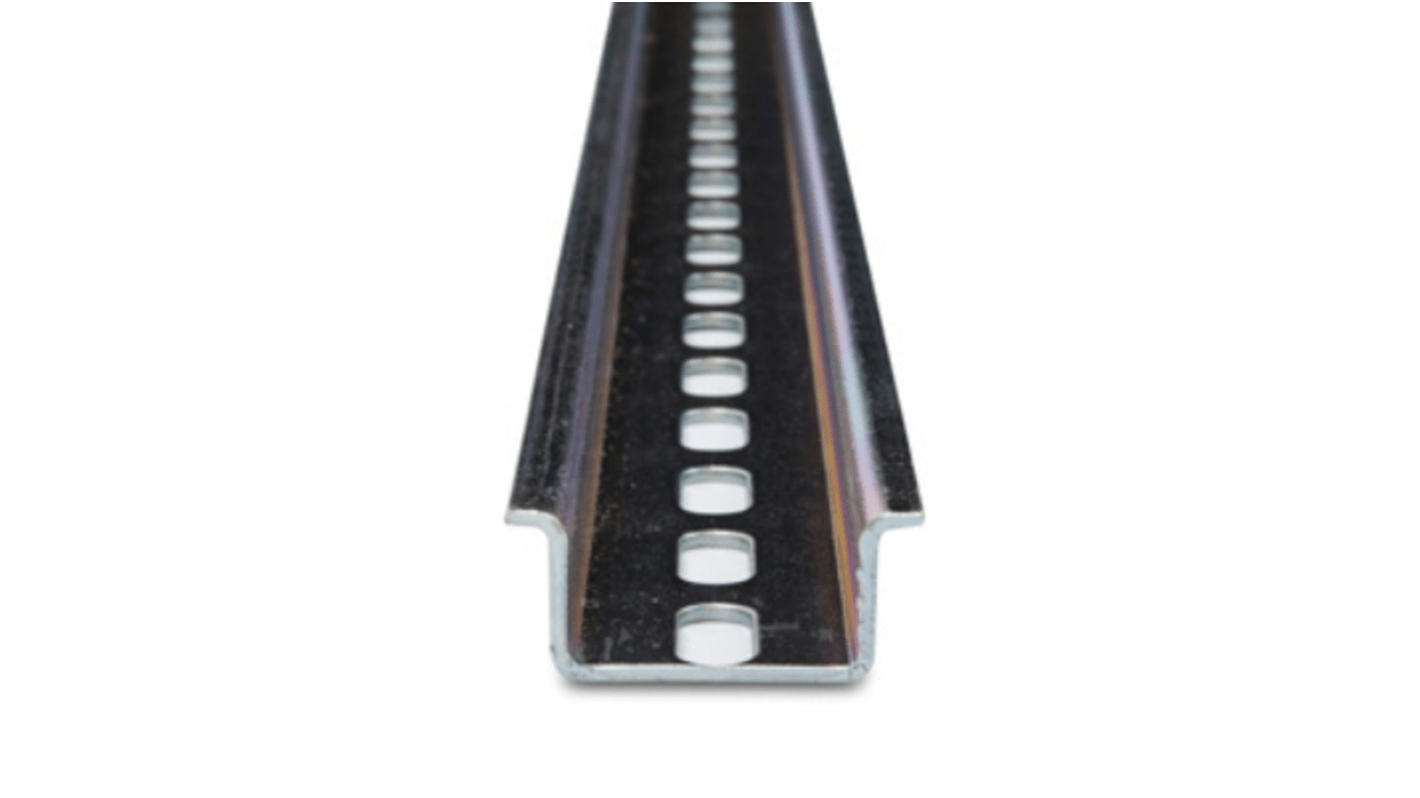 Carril DIN perforado de Acero Chapado en Zinc RS PRO, dim. 1000mm x 35mm x 15mm, Borne