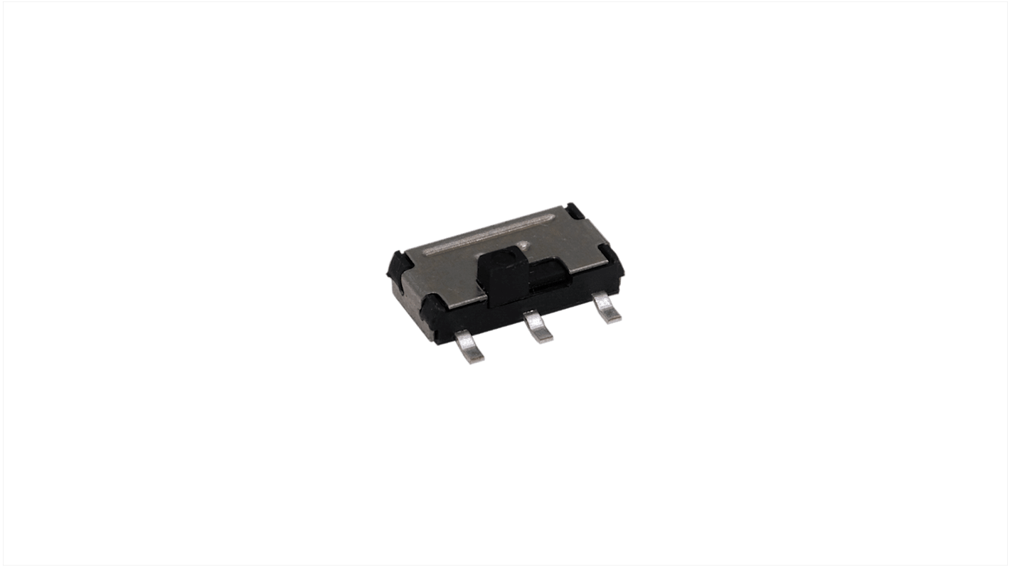 Interruptor de actuador deslizante SPDT, On-On, 200mA, actuador lateral, Montaje superficial