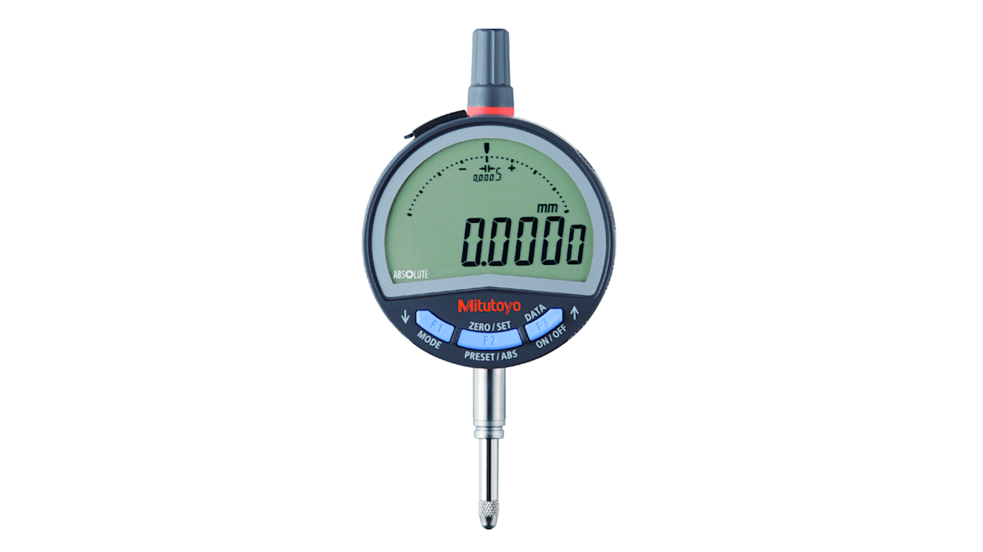 Mitutoyo 543-720BMetric Plunger Digital Indicator, 25.4 mm Measurement Range, 0.0005mm/0.001mm/0.01mm Resolution , H