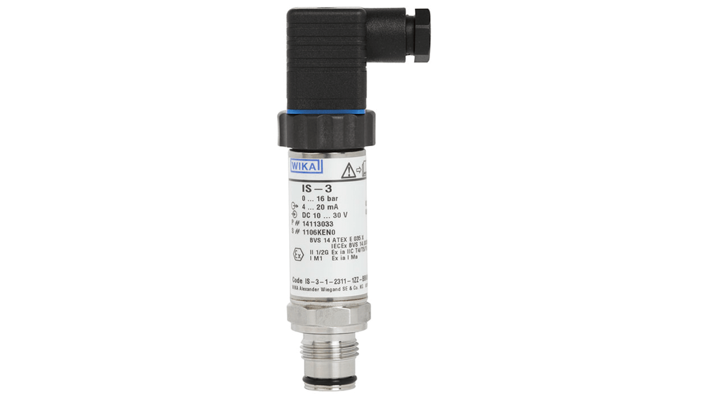 WIKA IS-3 Series Pressure Sensor, -100mbar Min, 0.2bar Max, Absolute, Gauge, Vacuum Reading