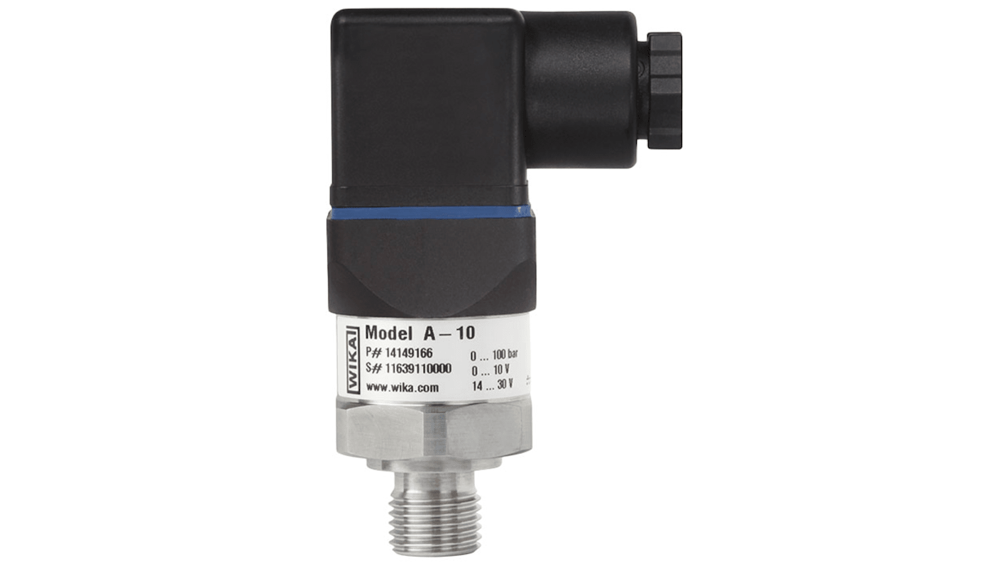 WIKA A-10 Series Pressure Sensor, -1bar Min, 1bar Max, Absolute, Gauge, Vacuum Reading