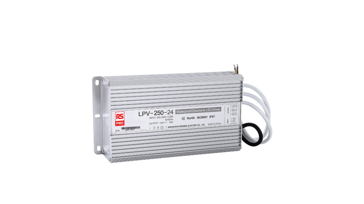 Alimentatore switching integrato RS PRO, 249.6W, ingresso 90 → 264V ca, uscita 24V cc, 10.4A