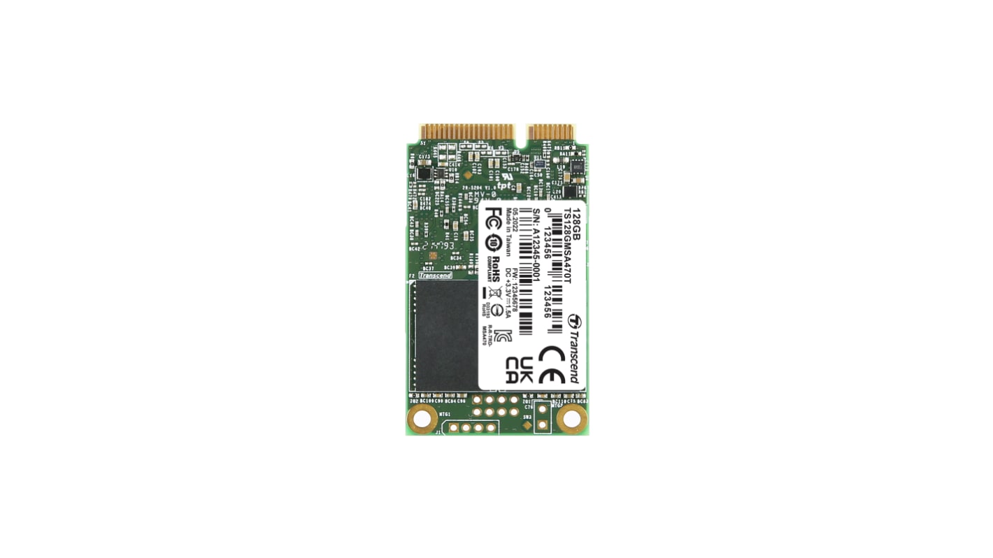 Transcend MSA470T, mSATA Intern HDD-Festplatte SATA III Industrieausführung, 3D TLC, 128 GB, SSD