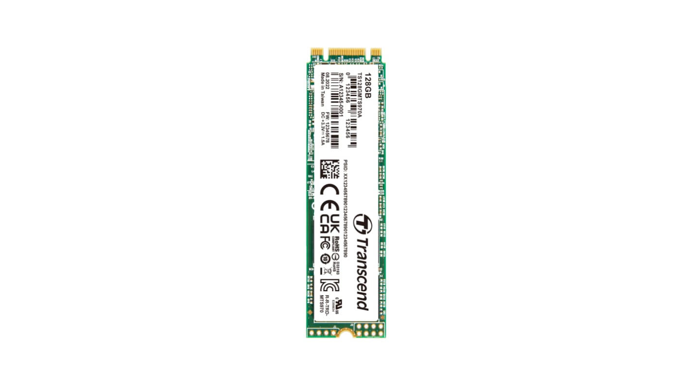 Disco duro SDD interno M.2 2280 Transcend de 128 GB, SATA III, 3D TLC, para aplicaciones industriales