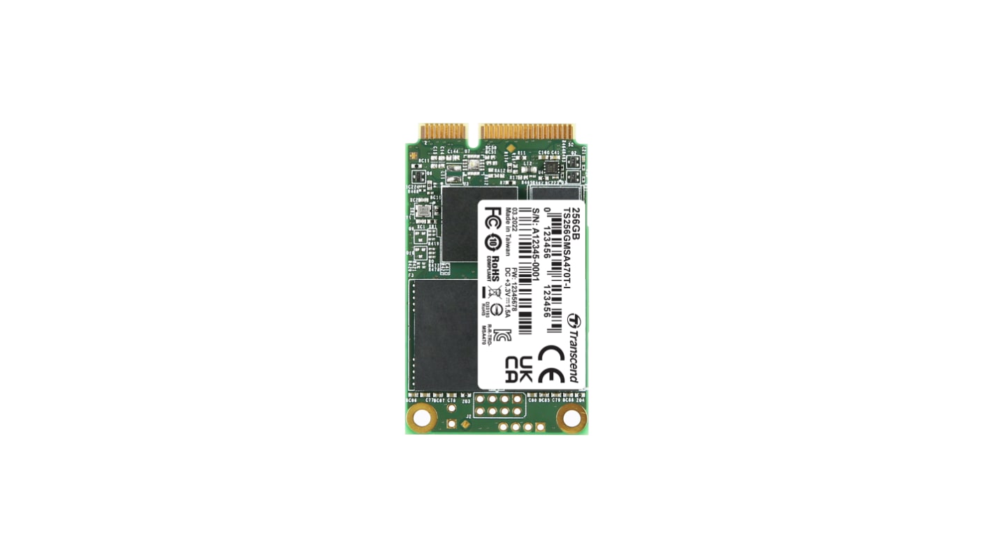 Transcend MSA470T-I, mSATA Intern HDD-Festplatte SATA III Industrieausführung, 3D TLC, 256 GB, SSD