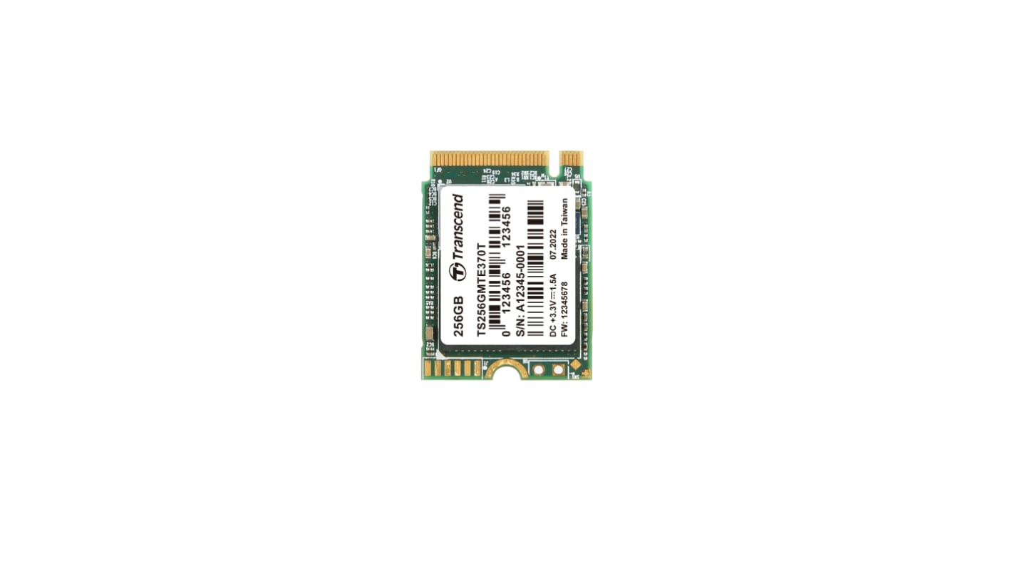 Disco duro SDD interno M.2 2230 Transcend de 256 GB, NVMe PCIe Gen 3 x 4, 3D TLC, para aplicaciones industriales