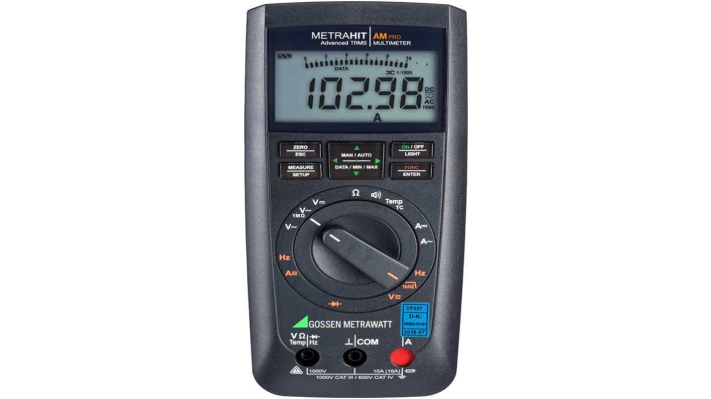 Gossen Metrawatt METRAHIT AM PRO Handheld Digital Multimeter, True RMS, 10A ac Max, 10A dc Max, 1000V ac Max