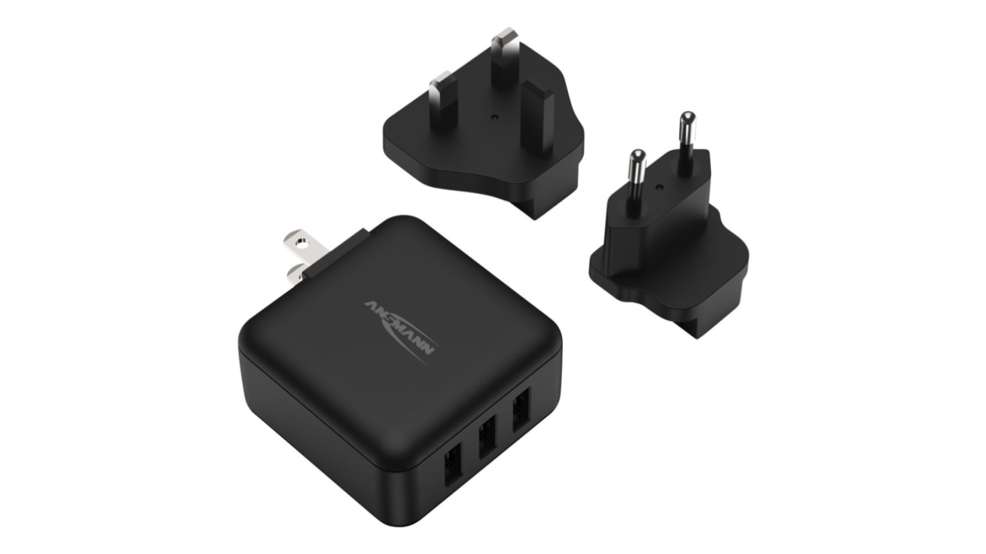 Adapter AC/DC Uwy 5V dc Iwy 3A 15W, typ wtyczki: Wtyk europejski, UK, US 3 -wyjściowa