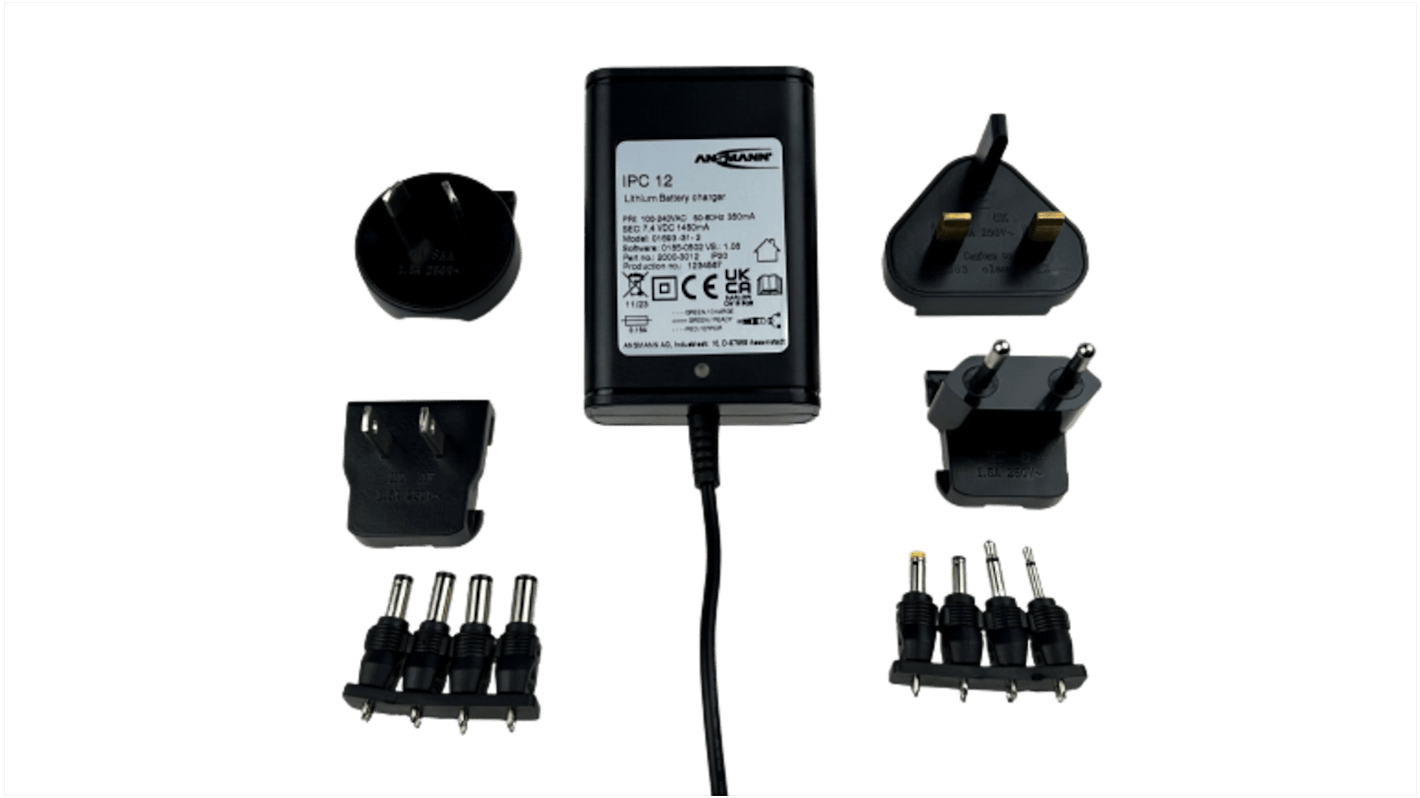 Cargador de batería Li-Ion para paquetes de baterías, hasta 2 unidades, salida 3.7V, 1.45A, enchufe AUS, EU, UK, USA