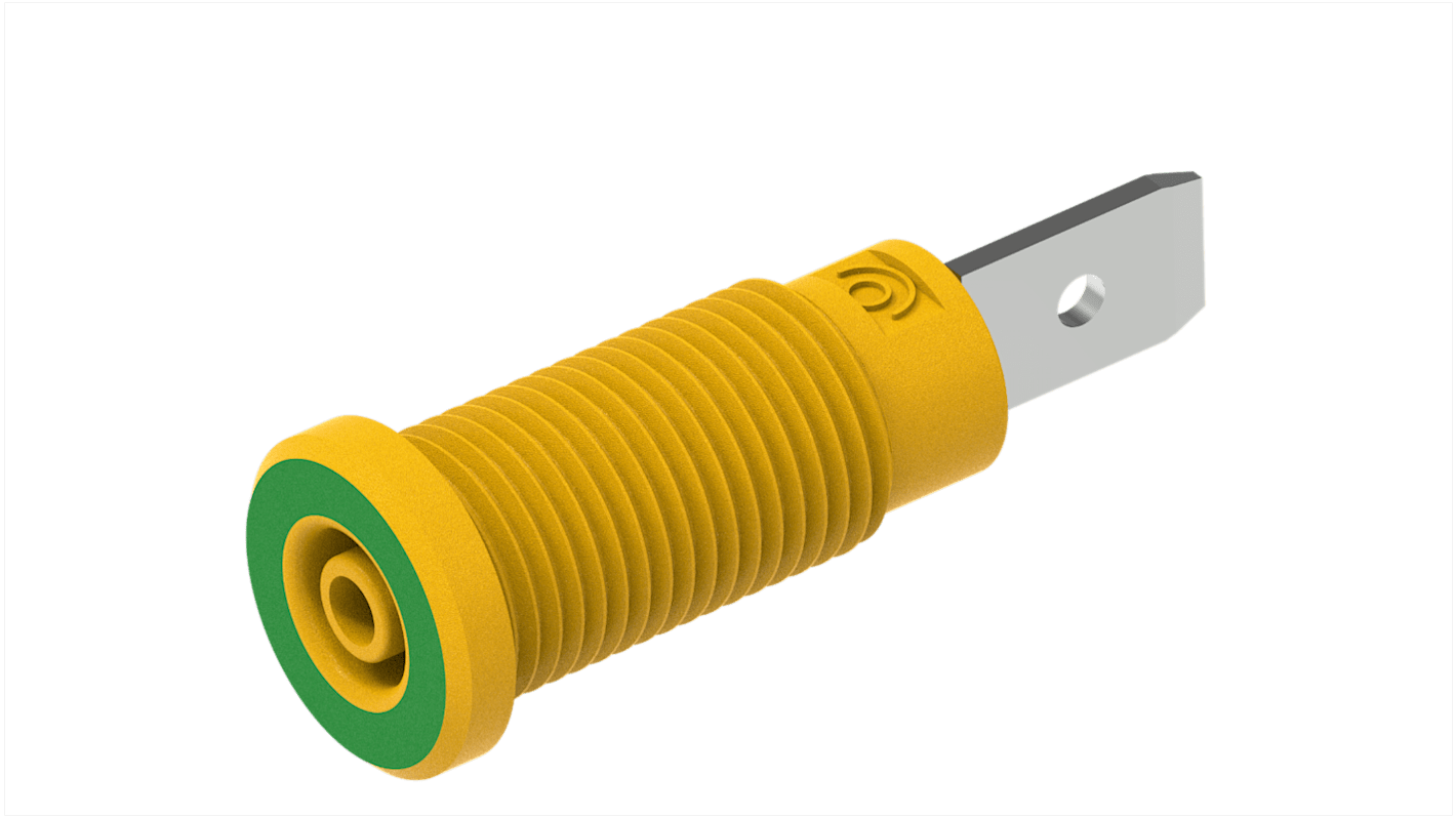 Conector banana hembra Hembra, 10A, 600V, Verde, Amarillo