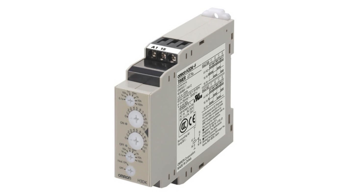 Omron DIN Rail Mount Timer Relay, 24-240V ac/dc, 2-Contact, 0.1 → 43200s, SPDT