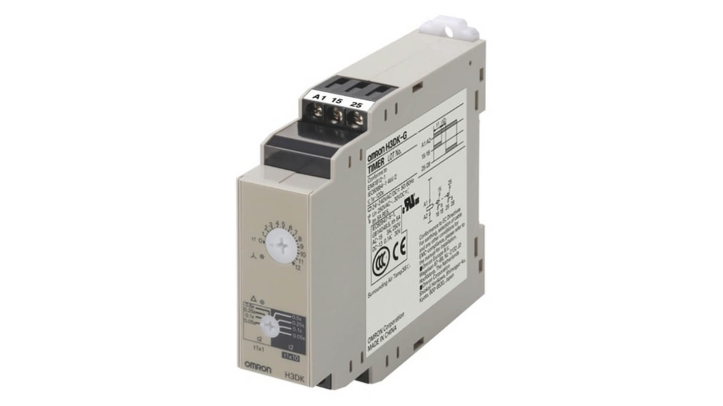 Omron DIN Rail Mount Timer Relay, 24-240V ac/dc, 2-Contact, 1 → 120s, 1-Function, DPDT