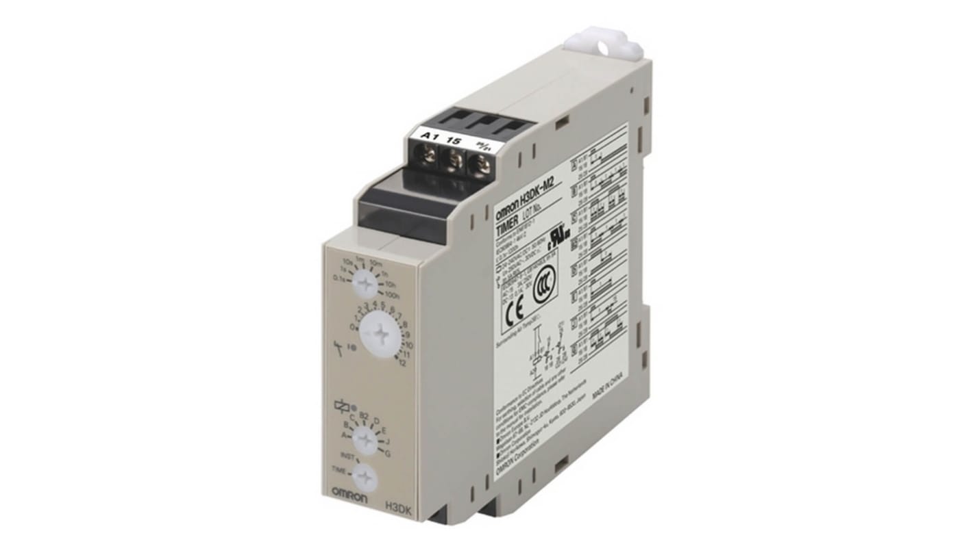 Omron H3DK-M Series DIN Rail Mount Timer Relay, 24-240V ac/dc, 4-Contact, 0.1 → 4320000s, DPDT