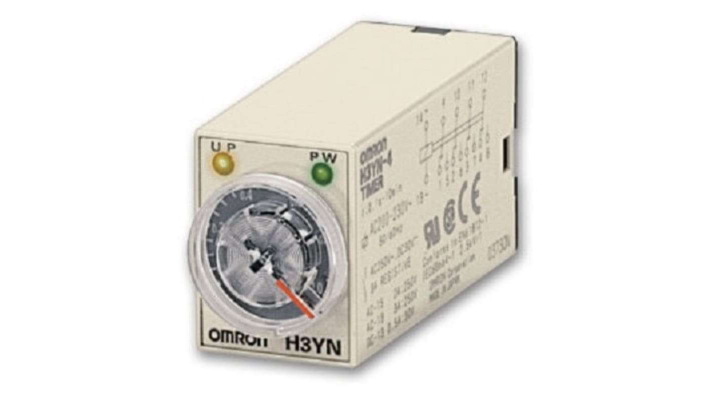 Timer Relay Omron, intervallo 0.1 → 600s, 4 poli, DPDT, A innesto