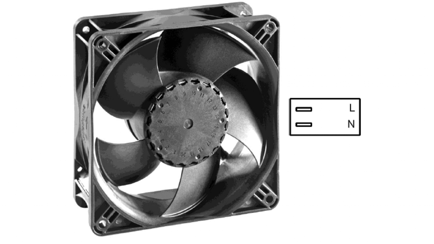 ebm-papst AxiACi 120 Series Axial Fan, 115 V ac, 230 V ac, AC Operation, 82m³/h, 1.7W, IP65, 120 x 120 x 38mm