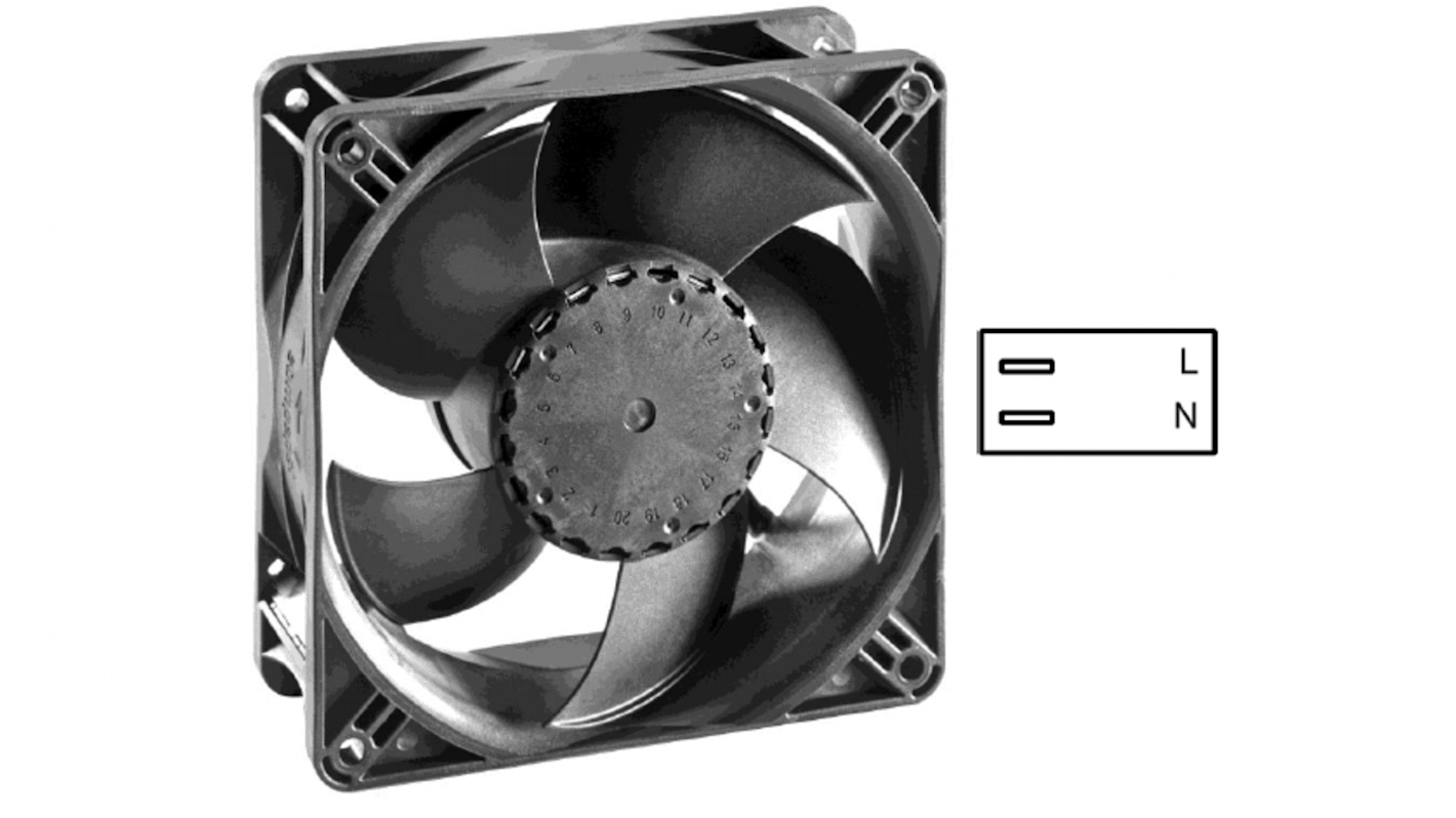 ebm-papst AxiACi 120 AC-Axiallüfter, Kugellager, 115 V ac, 230 V ac / 1.1W, 120 x 120 x 38mm, 1500U/min, 64m³/h