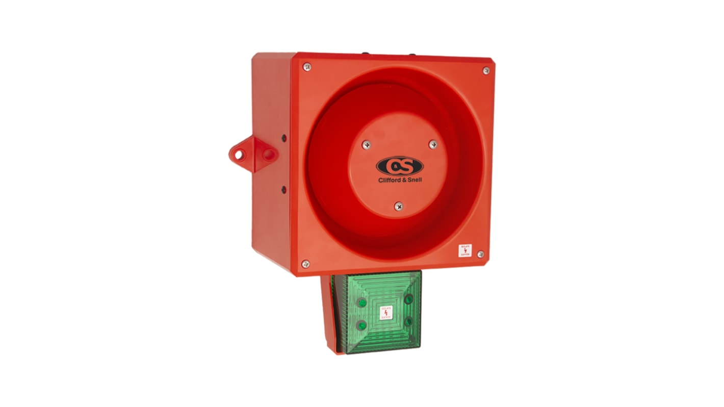 Clifford & Snell YL80 Hi Vis Series Green Sounder Beacon, 24 V dc, IP66, Wall or Bulkhead, 116dB at 1 Metre