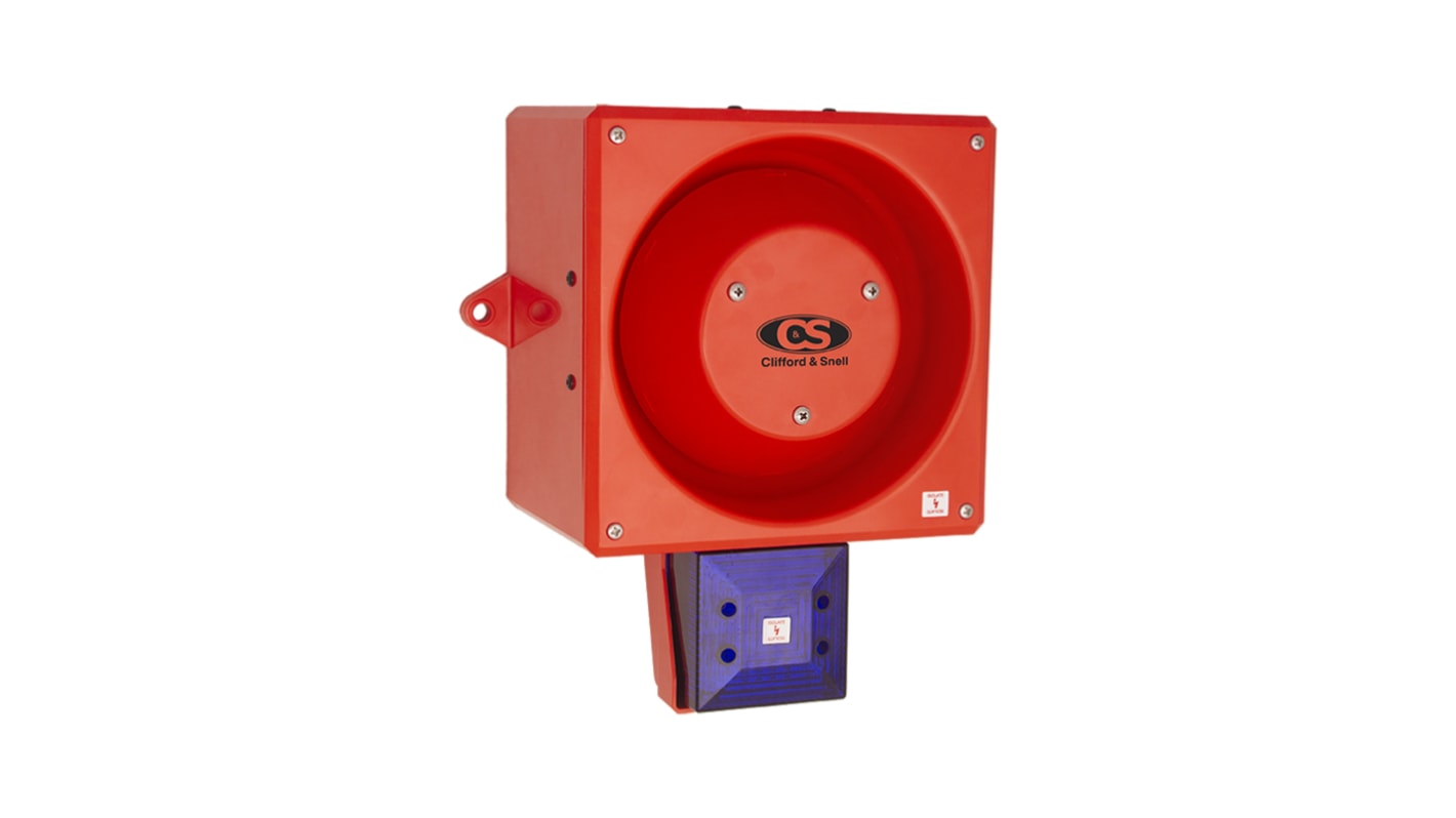 Clifford & Snell YL80 Hi Vis Series Blue Sounder Beacon, 24 V dc, IP66, Wall or Bulkhead, 116dB at 1 Metre