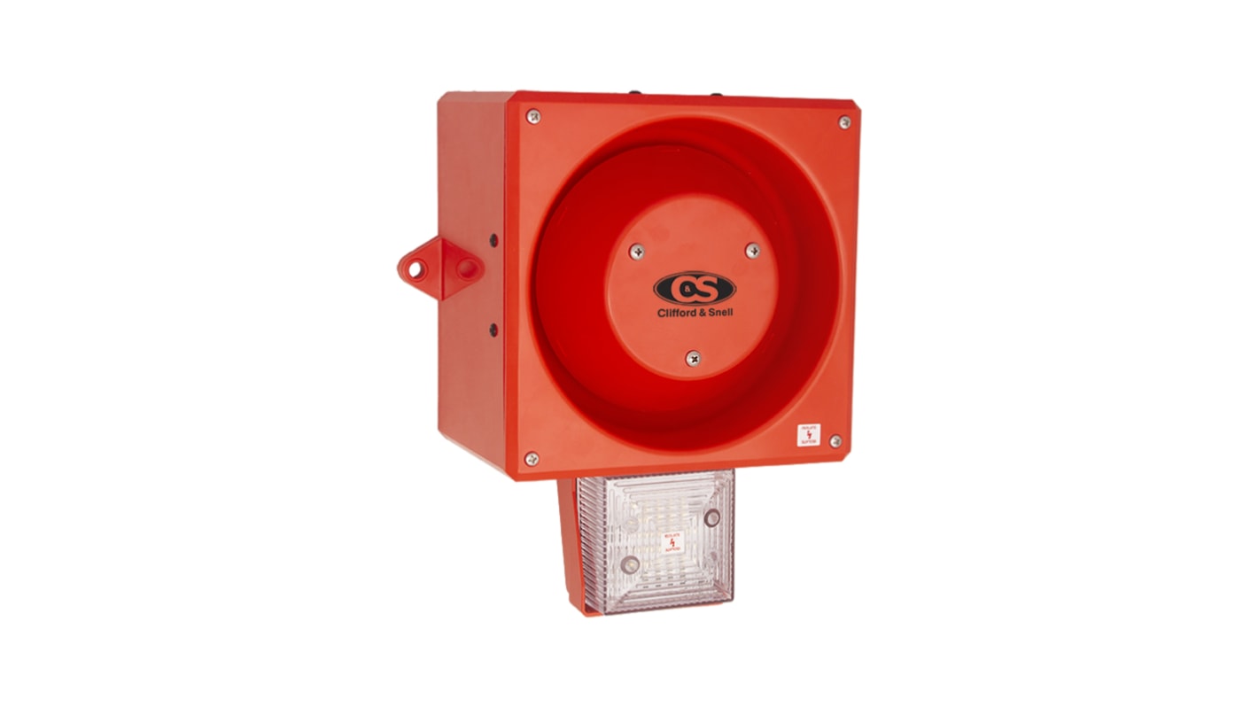 Clifford & Snell YL80 Hi Vis Series Clear Sounder Beacon, 24 V dc, IP66, Wall or Bulkhead, 116dB at 1 Metre