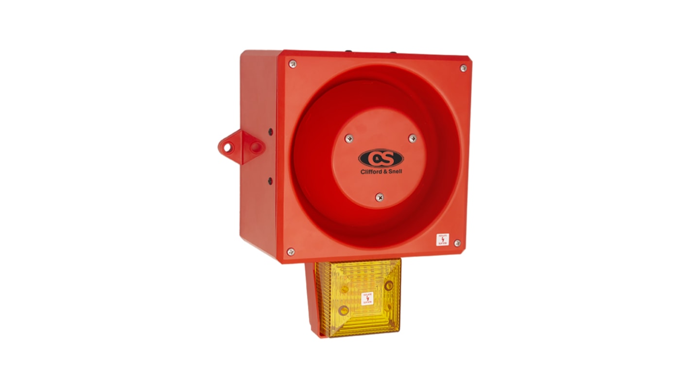 Clifford & Snell YL80 Hi Vis Series Yellow Sounder Beacon, 24 V dc, IP66, Wall or Bulkhead, 116dB at 1 Metre