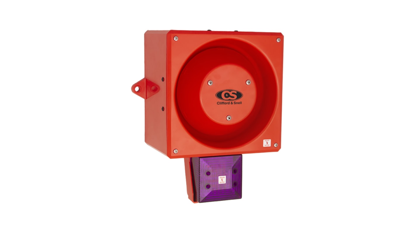 Clifford & Snell YL80 Hi Vis Series Magenta Sounder Beacon, 48 V dc, IP66, Wall or Bulkhead, 116dB at 1 Metre