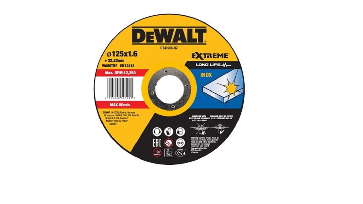 Disque de coupe DeWALT DT43906 inox cutting series, Ø 125mm, par 25