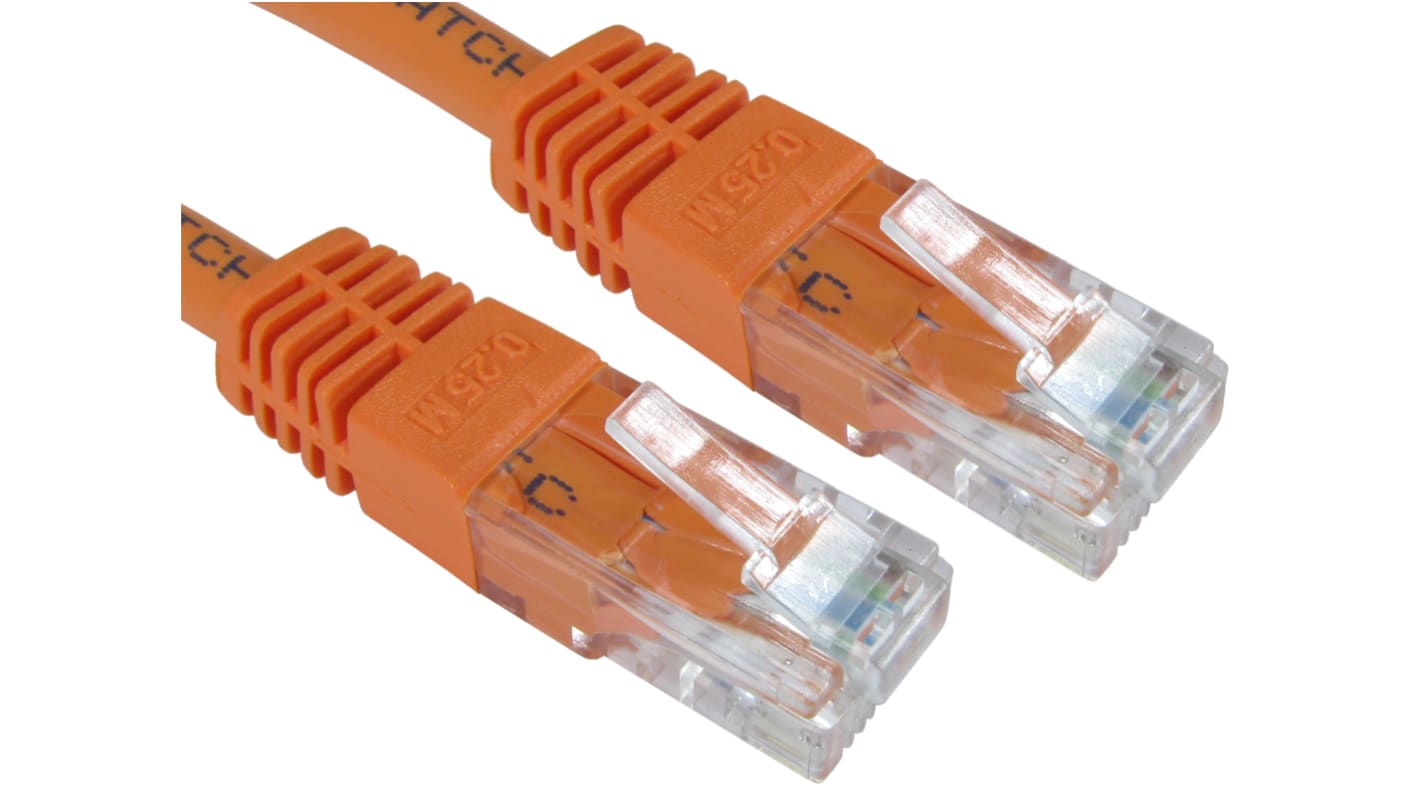 RS PRO Cat6 Straight Male RJ45 to Straight Male RJ45 Ethernet Cable, UTP, Orange PVC Sheath, 250mm