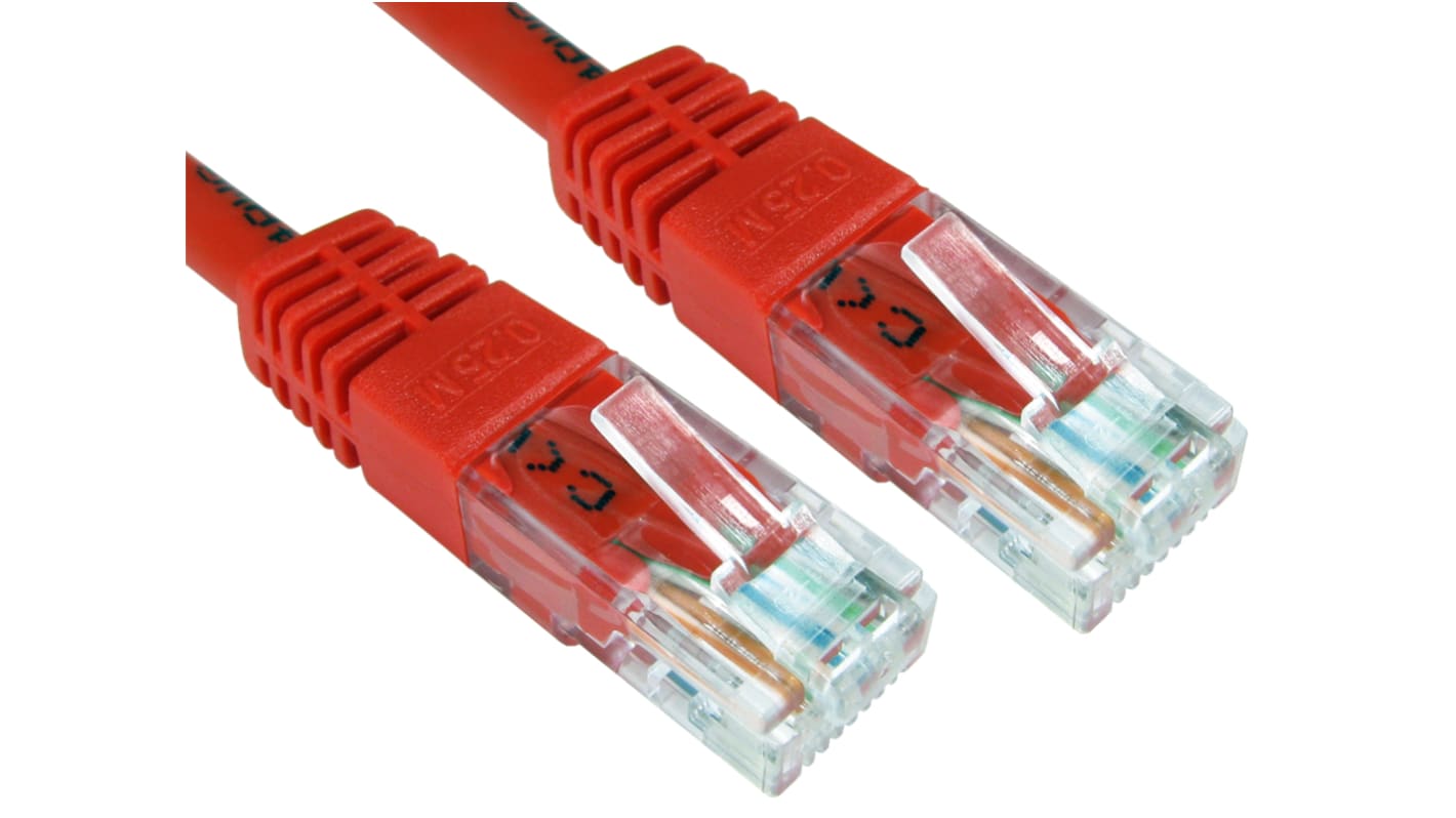 RS PRO Cat6 Straight Male RJ45 to Straight Male RJ45 Ethernet Cable, UTP, Red PVC Sheath, 250mm