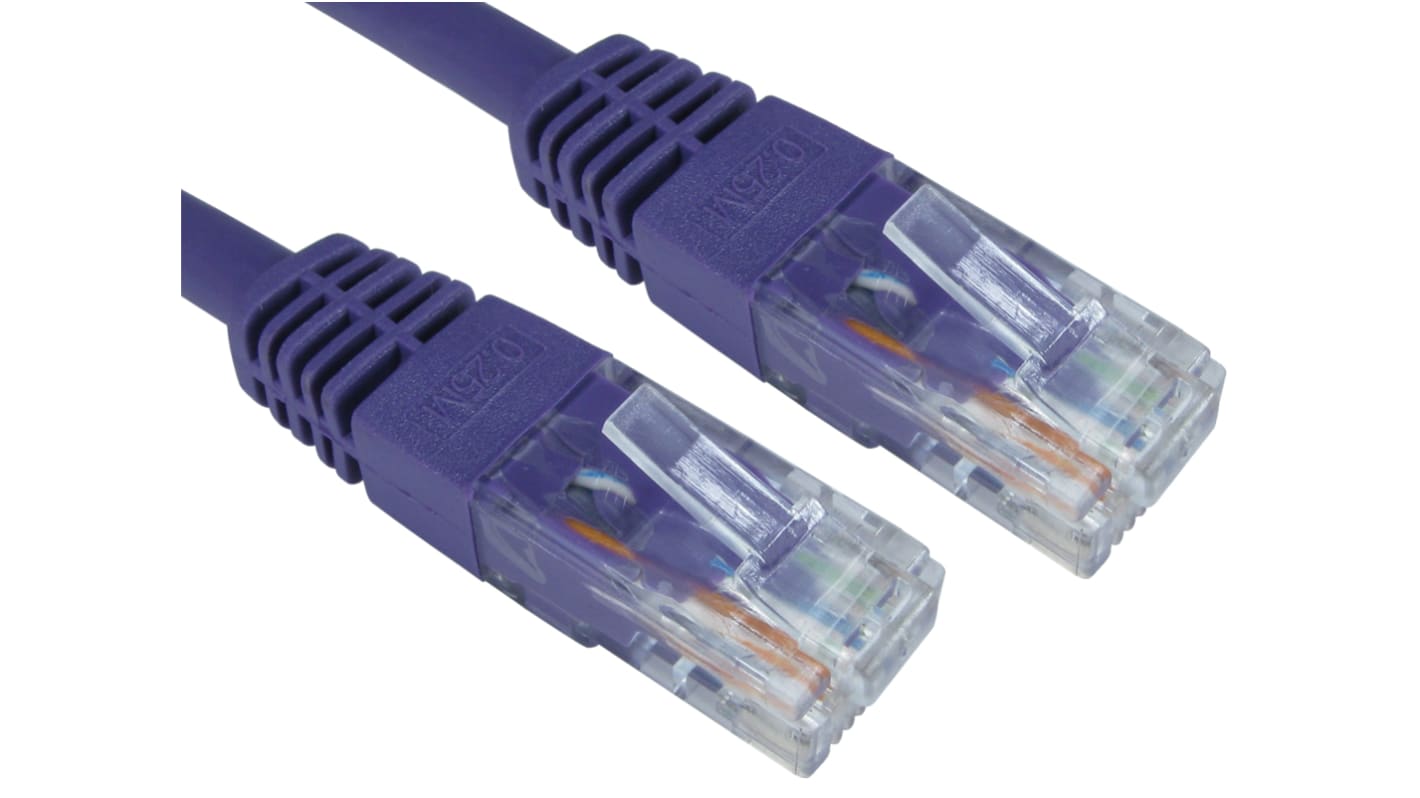 RS PRO Cat6 Straight Male RJ45 to Straight Male RJ45 Ethernet Cable, UTP, Purple PVC Sheath, 250mm