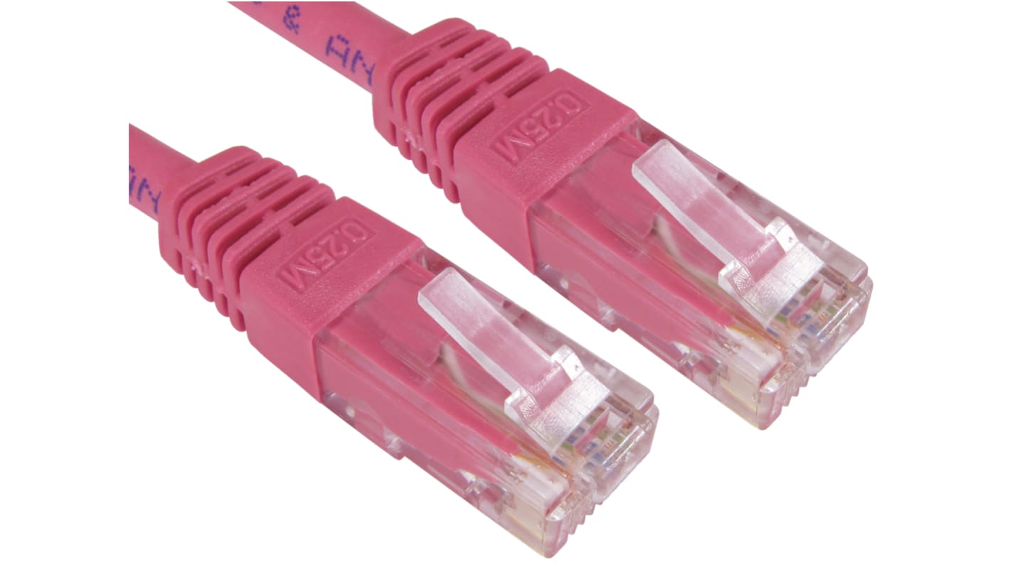 RS PRO Cat6 Straight Male RJ45 to Straight Male RJ45 Ethernet Cable, UTP, Pink PVC Sheath, 500mm