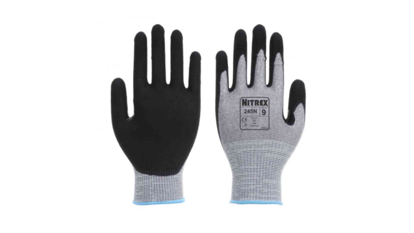 Unigloves 245N* Glass Fiber, HPPE, Polyester, Spandex, Steel Work Gloves, Size 9, Nitrile Coating
